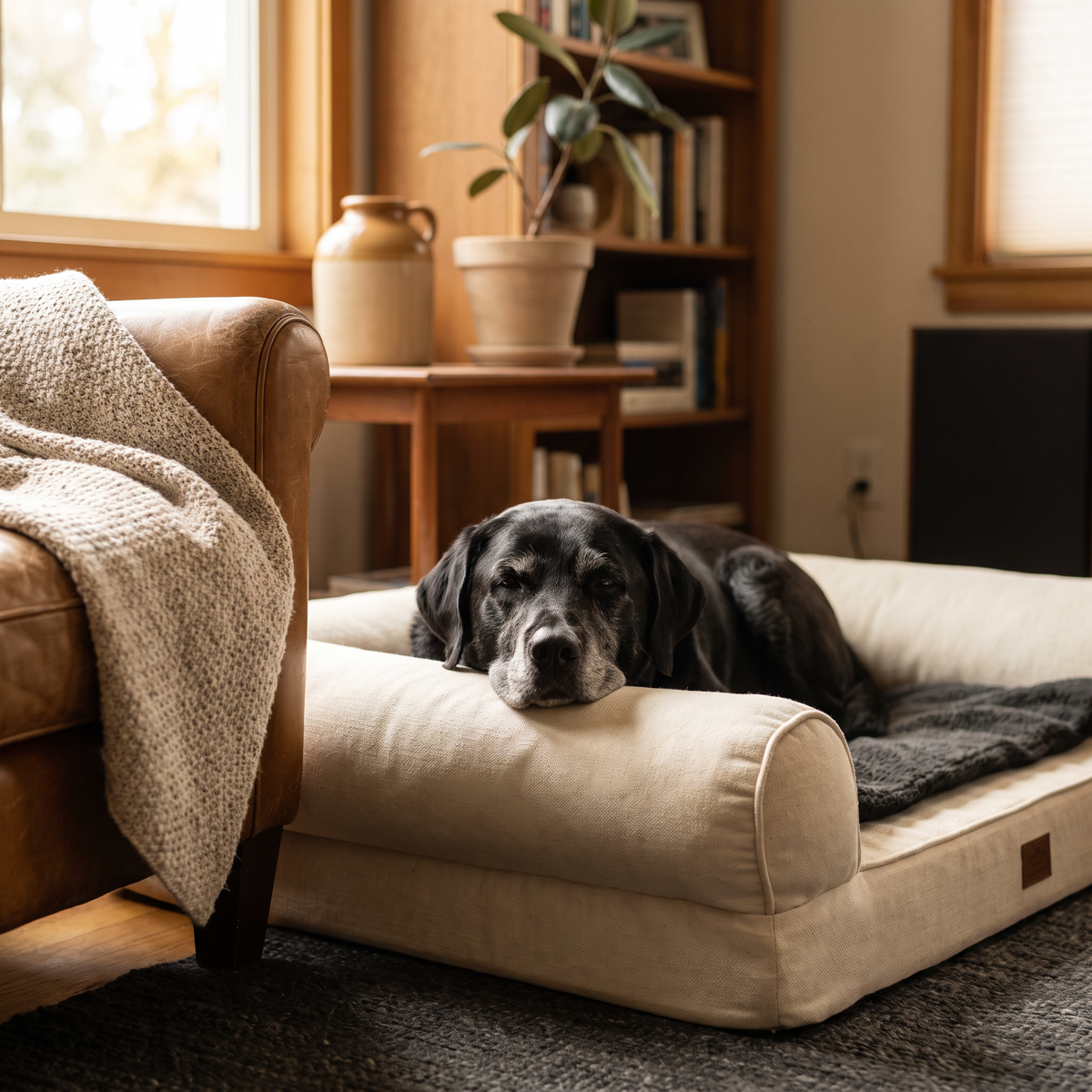 Senior dog resting comfortably
