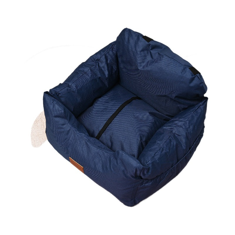 Soft navy dog car seat bed with raised sides, view 4