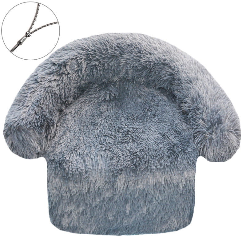 Long plush dog sofa bed with raised edges, view 4