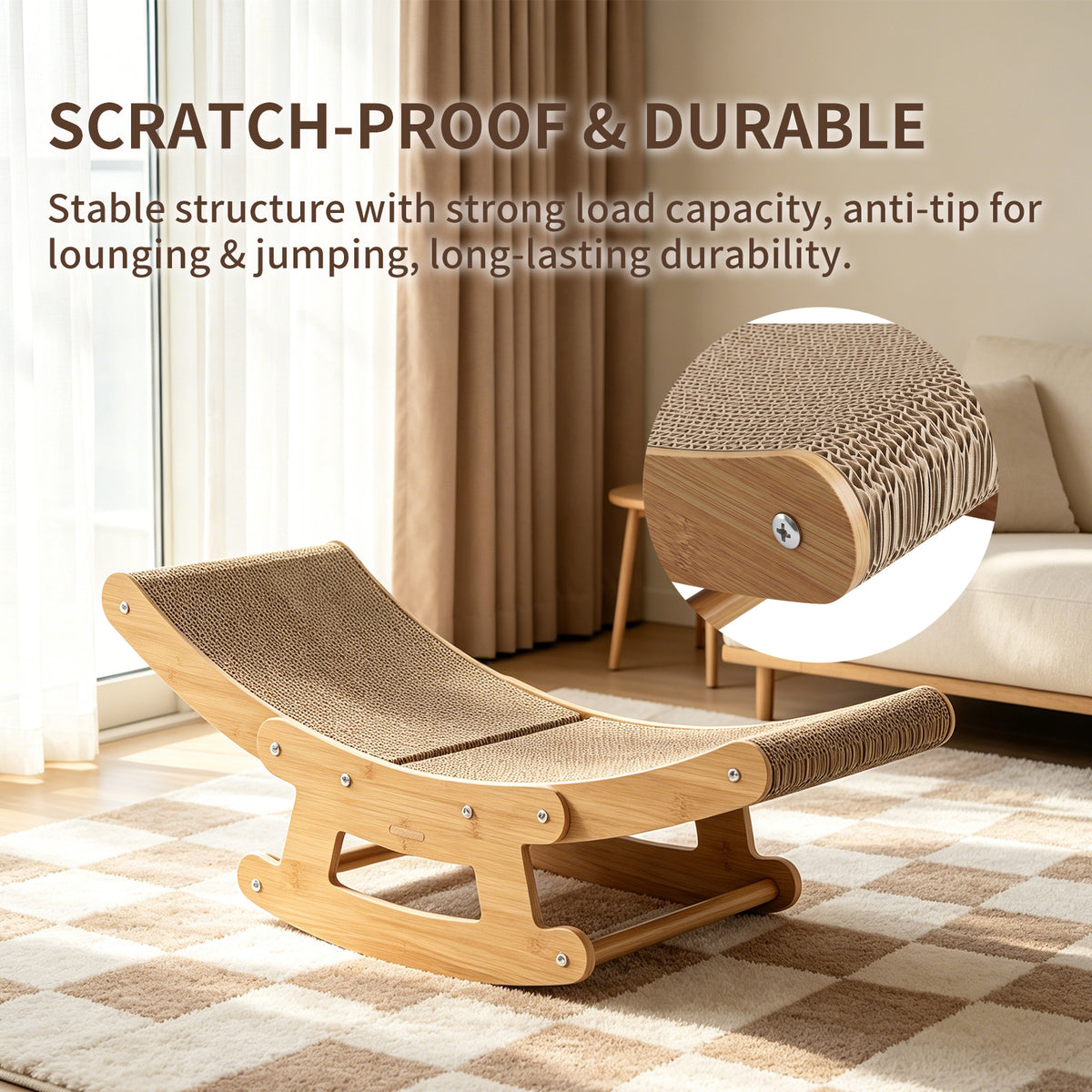 Rocking cardboard cat scratcher lounge with wooden frame, view 5