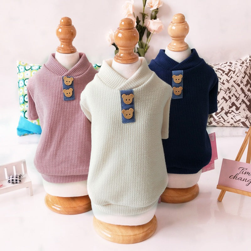 Ribbed stretch cotton dog sweater, view 3