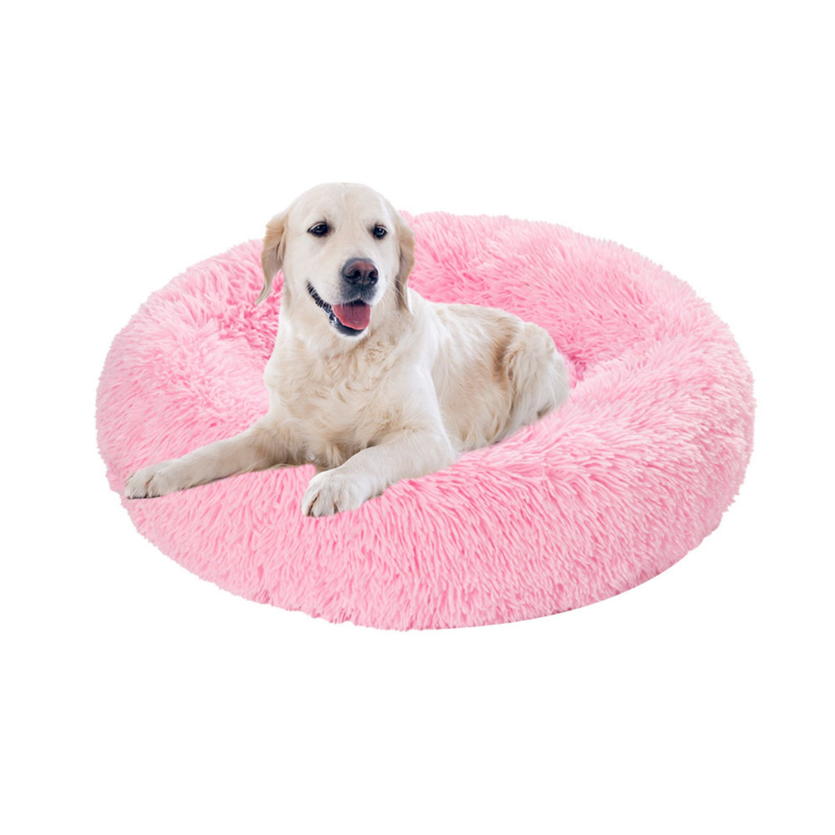 Fluffy long plush calming donut dog bed, view 8