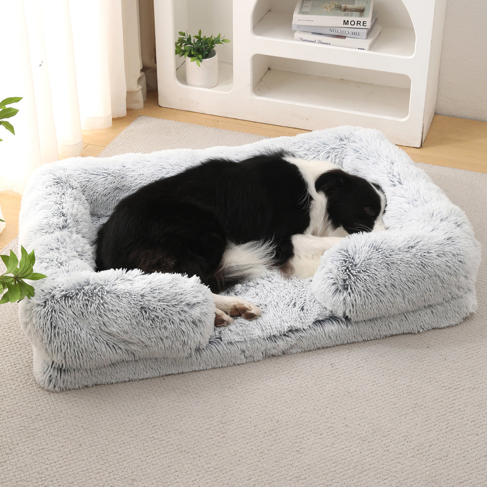 Plush rectangle dog bed with bolster sides, view 2