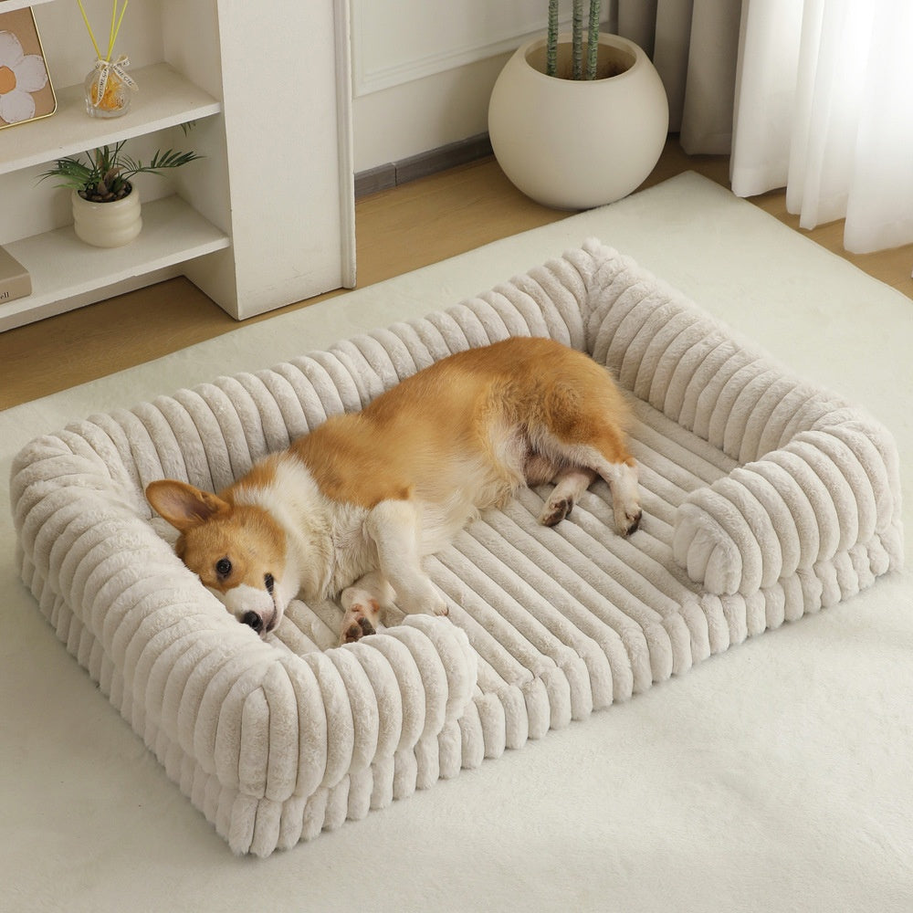Warm plush dog bed with removable cushion, view 2