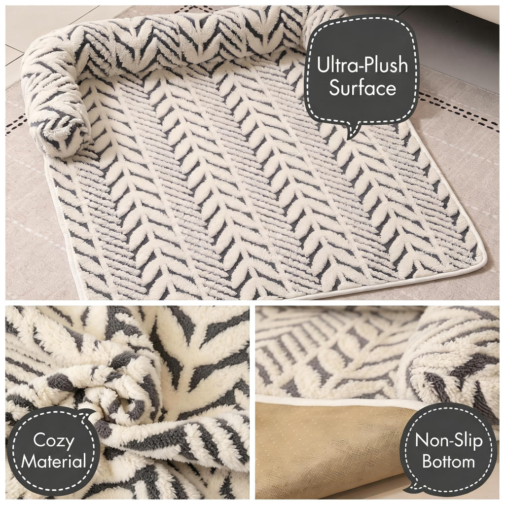 Fluffy calming dog couch mat with bolster, view 9