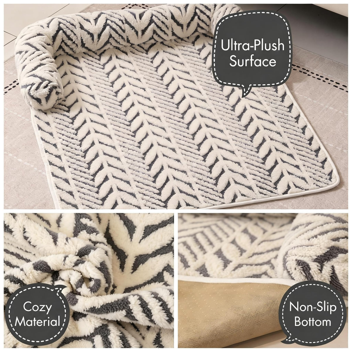 Fluffy calming dog couch mat with bolster, view 9