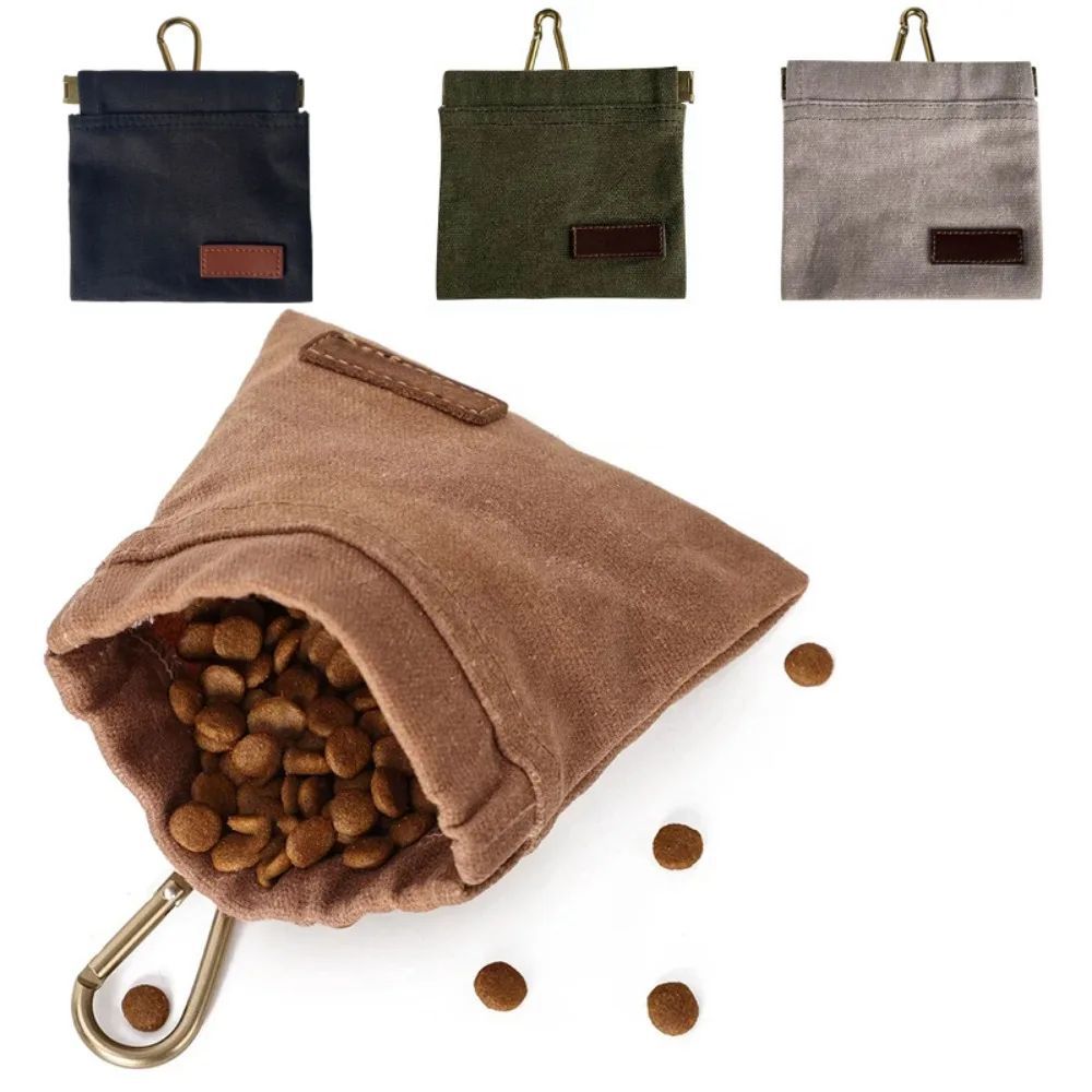 Waxed canvas dog treat pouch with carabiner clip, view 9