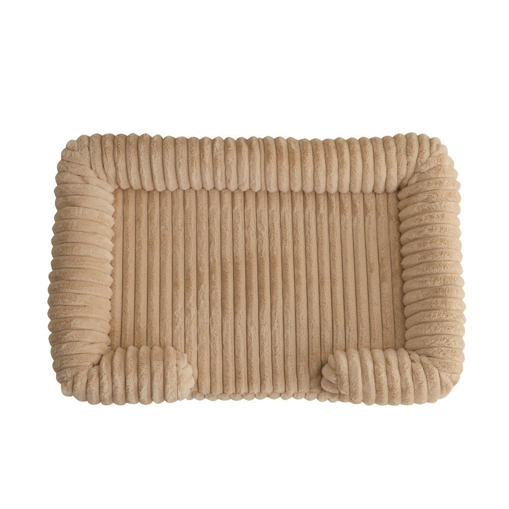 Striped plush bolster calming dog bed, view 8