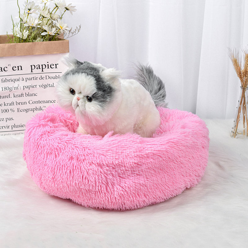 White fluffy round donut cat bed, view 3