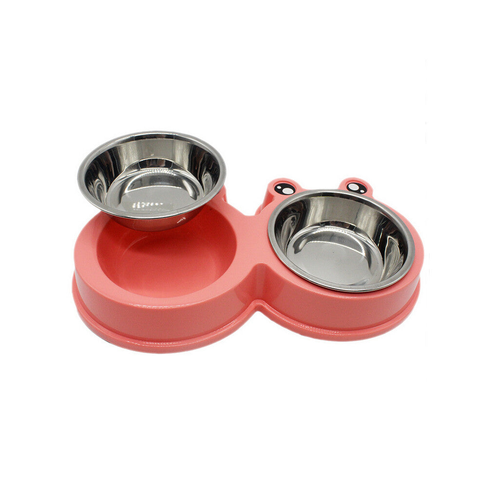 Frog-shaped double pet bowl with stainless steel bowls, view 6