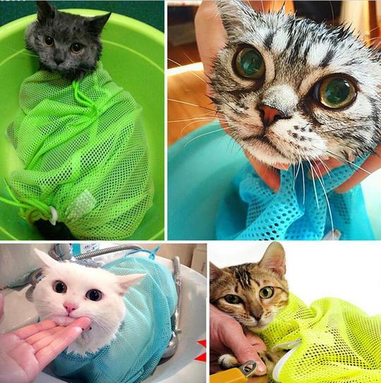 Mesh cat grooming bag for bathing and nail trimming, view 9
