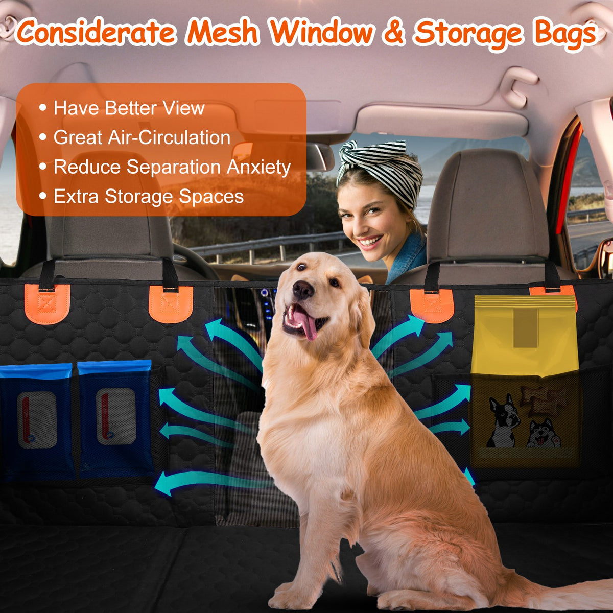 Dog back seat extender with mesh window and firm platform, view 4