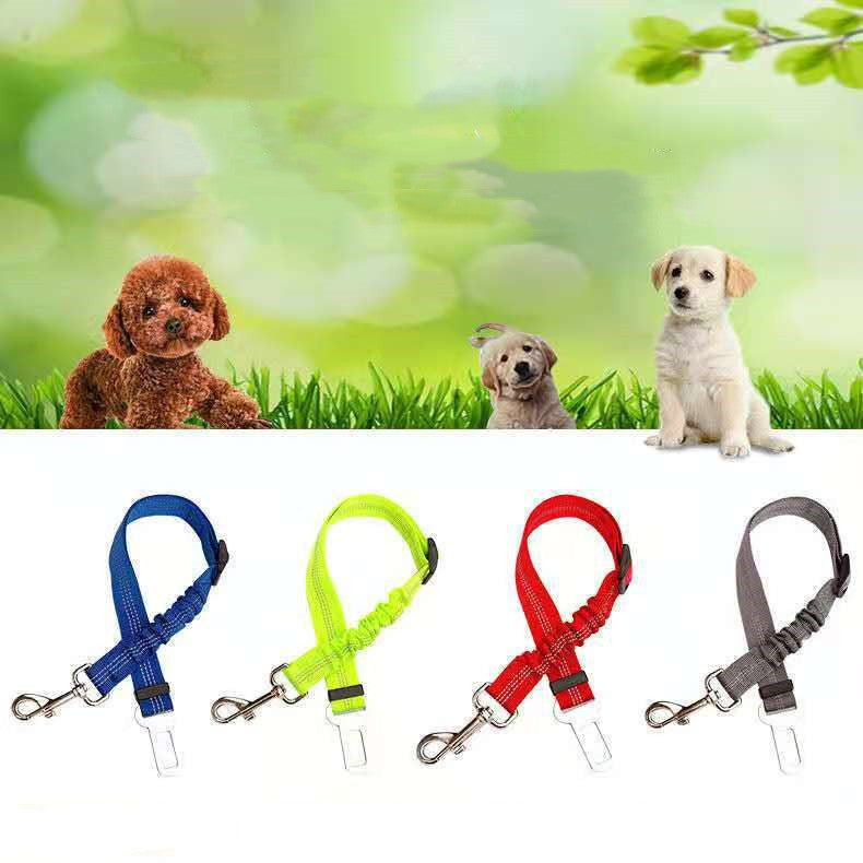 Reflective dog car seat belt with bungee, view 2