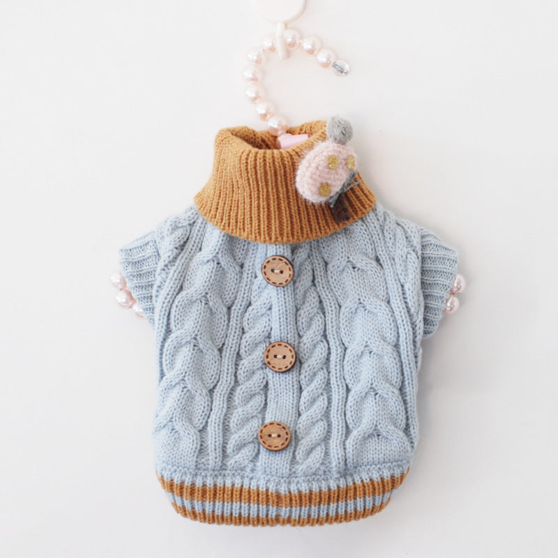 Cable knit dog sweater with button detail, view 5