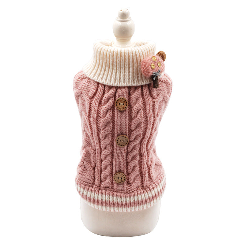 Cable knit dog sweater with button detail, view 3