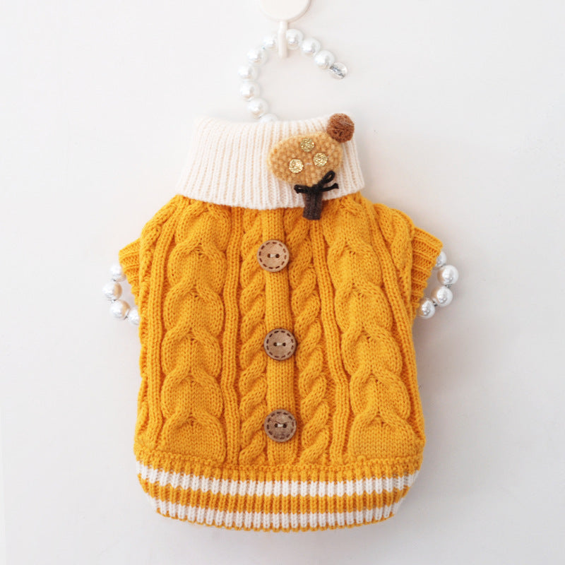 Cable knit dog sweater with button detail, view 2