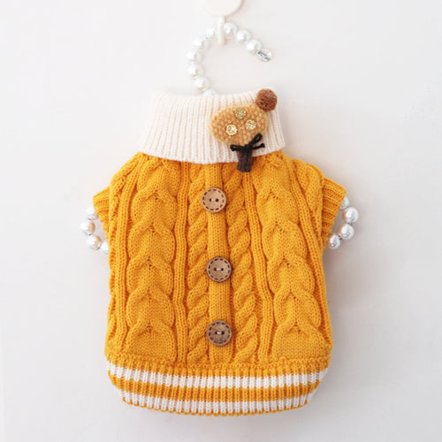 Cable knit dog sweater with button detail, view 2