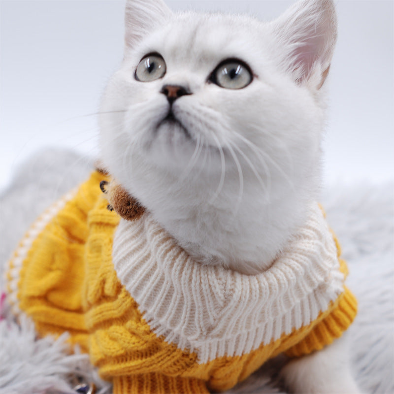 Cable knit dog sweater with button detail, view 4