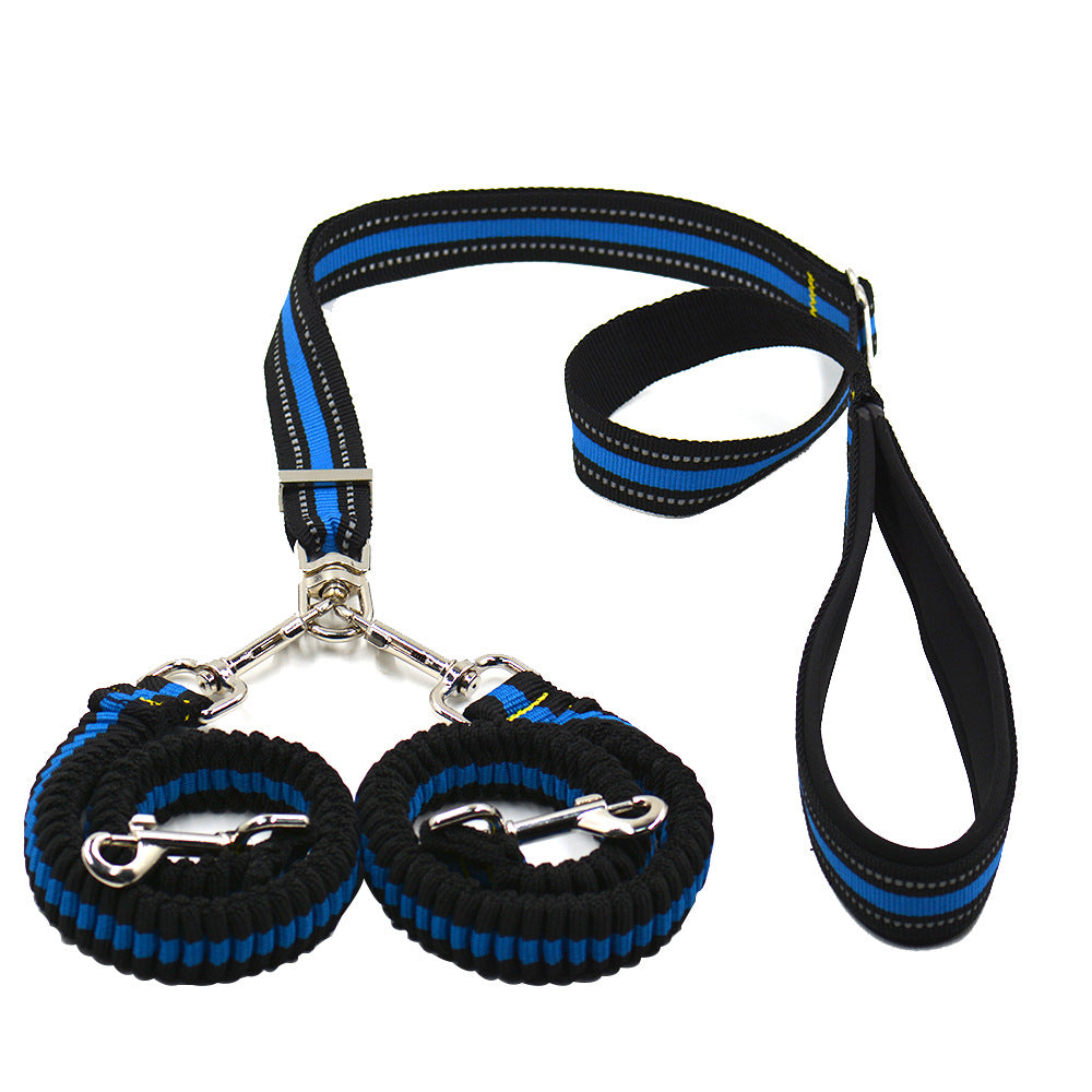 Double dog leash coupler with bungee ends, view 4