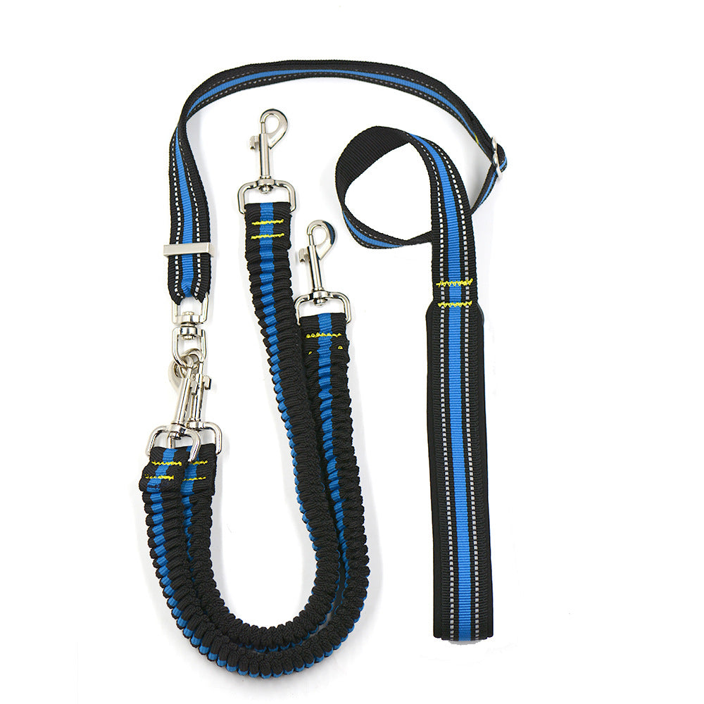 Double dog leash coupler with bungee ends, view 5