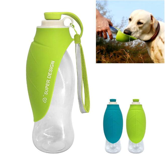Leaf-shaped dog water bottle with flip-up silicone bowl, view 2