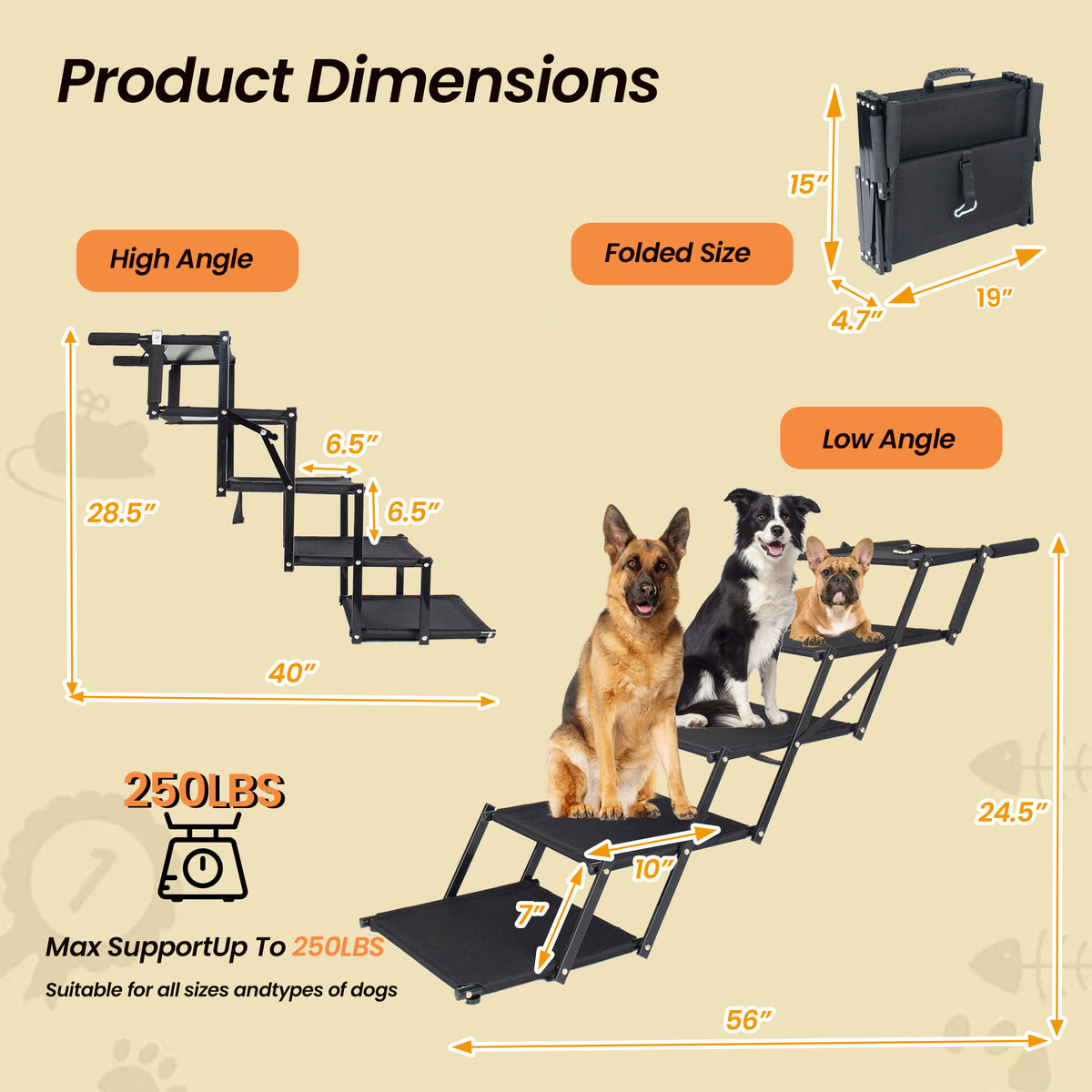 Extra wide folding five-step dog stairs for cars, view 6