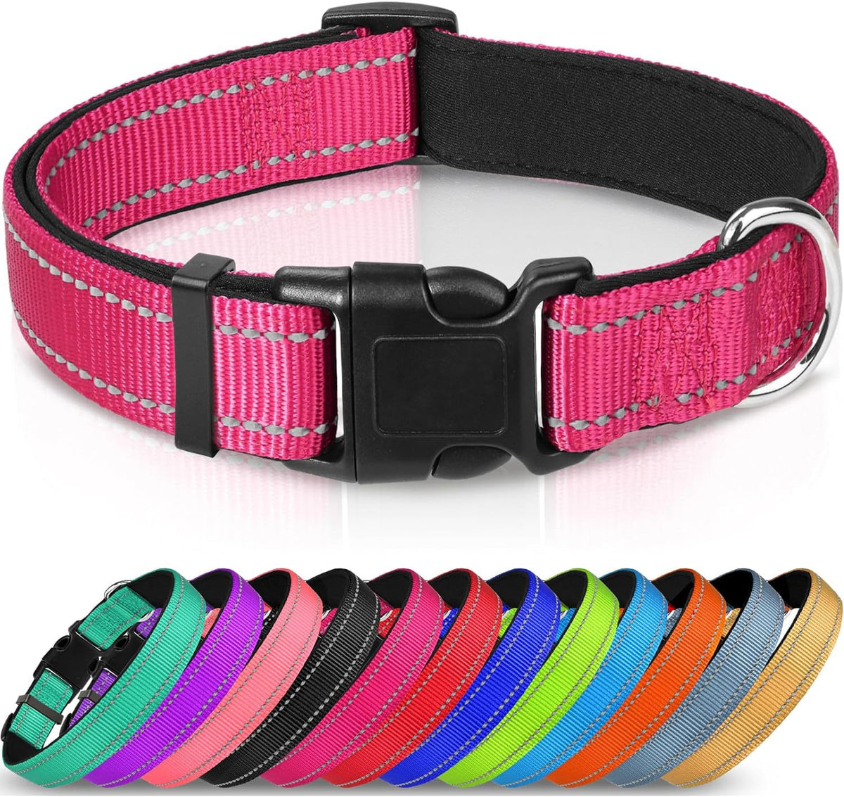 Adjustable reflective nylon dog collar, view 3