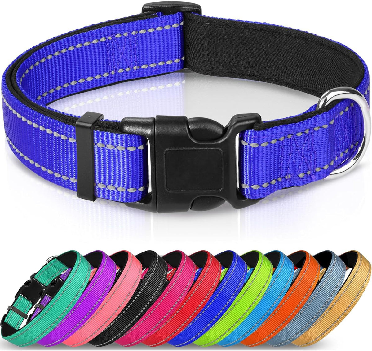 Adjustable reflective nylon dog collar, view 4