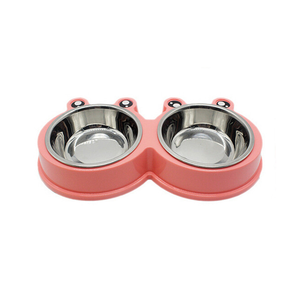 Frog-shaped double pet bowl with stainless steel bowls, view 7