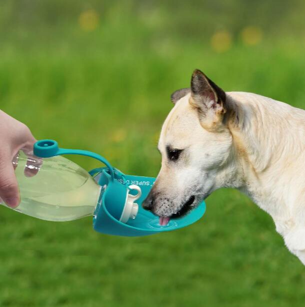 Leaf-shaped dog water bottle with flip-up silicone bowl, view 3