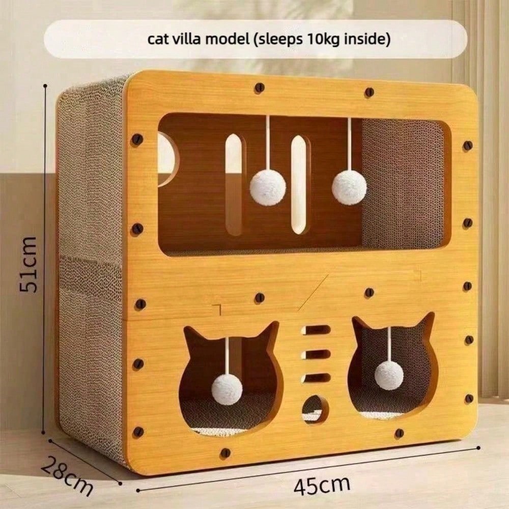 Two-tier cardboard cat house with scratching lounge, view 3