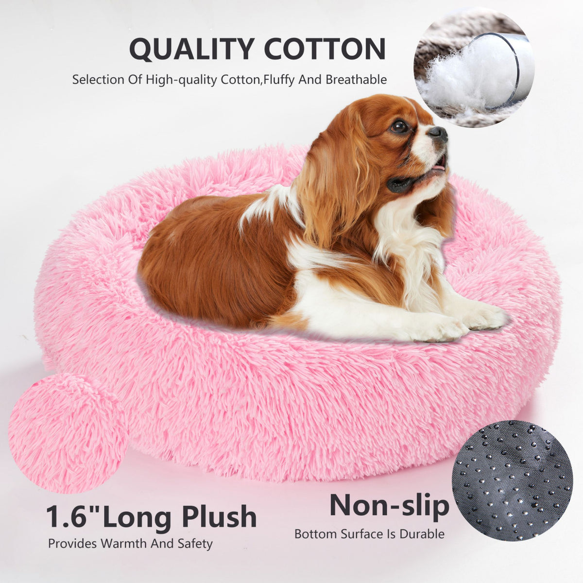 Fluffy long plush calming donut dog bed, view 7