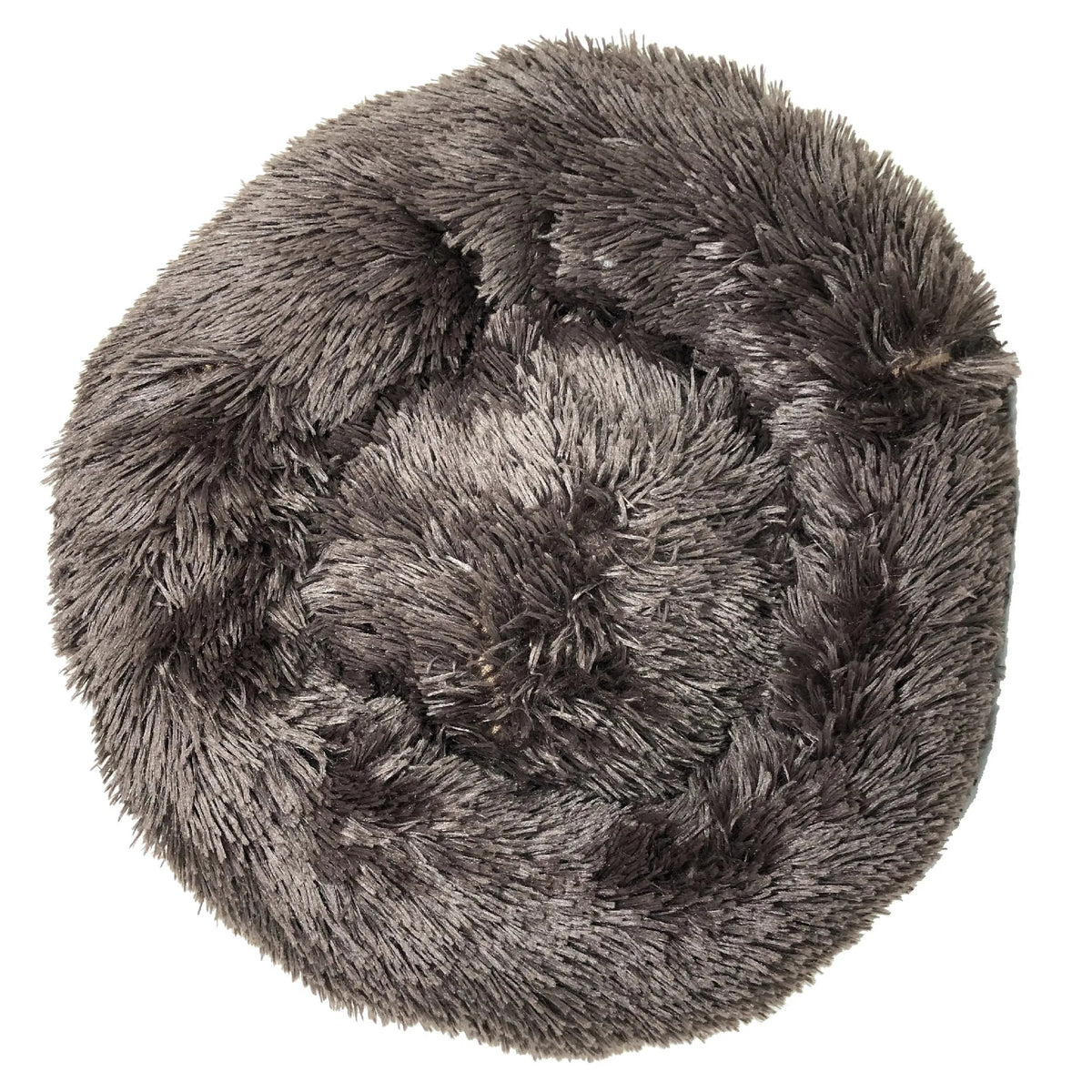 Round plush dog bed with raised rim, view 4