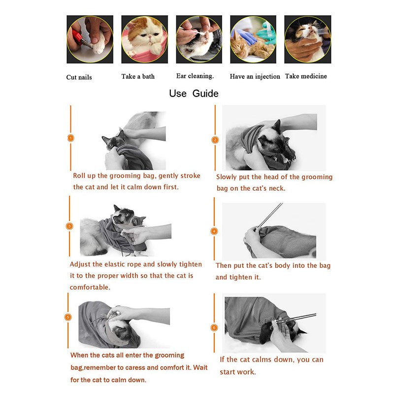 Mesh cat grooming bag for bathing and nail trimming, view 5