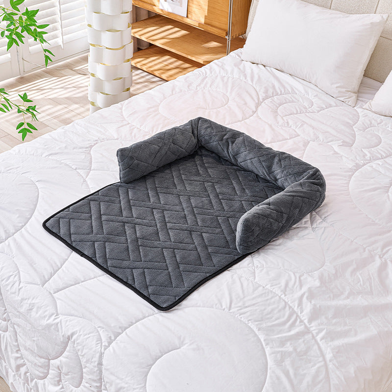 Curved plush calming dog bed pad for sofa, view 10