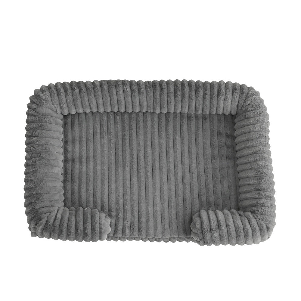 Striped plush bolster calming dog bed, view 6
