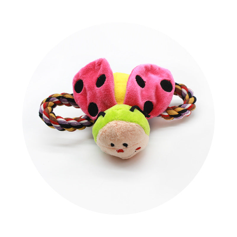 Squeaky plush bug dog toys with cotton rope, view 3