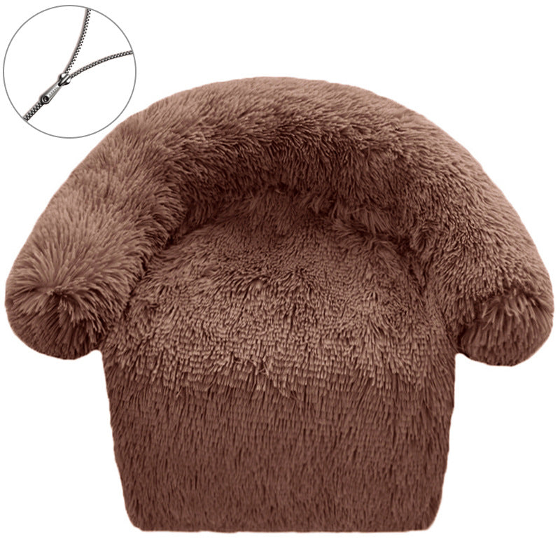 Long plush dog sofa bed with raised edges, view 8
