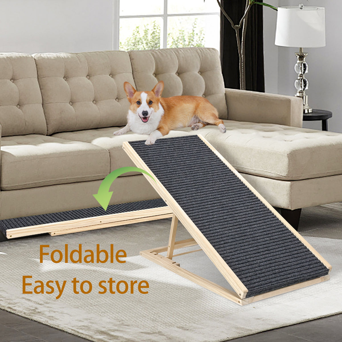 Foldable wooden dog ramp for bed and couch, view 5