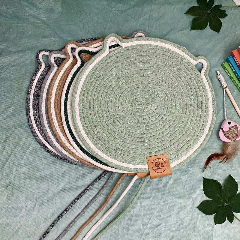 Round woven cotton cat scratcher pad and nap mat, view 4