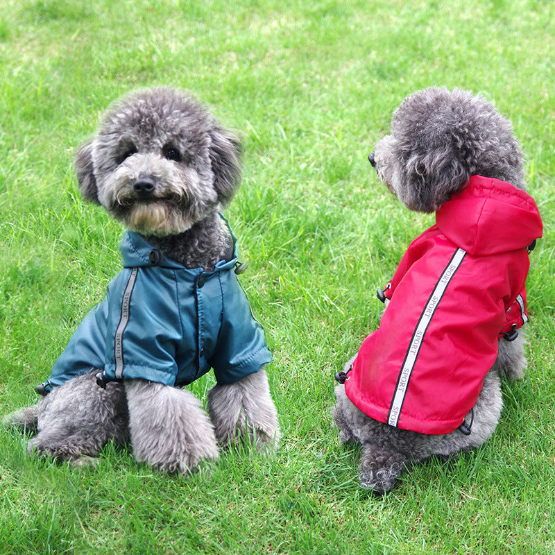 Blue hooded dog raincoat with warm lining, view 3