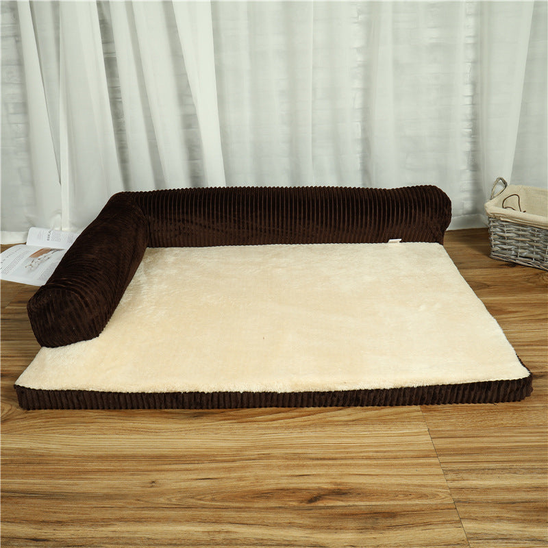 Low-profile corduroy dog sofa bed with sponge padding, view 6
