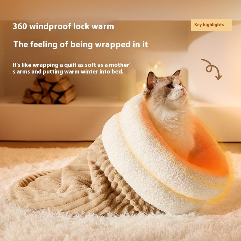 Semi-enclosed lambswool lined cat sleeping bag, view 6
