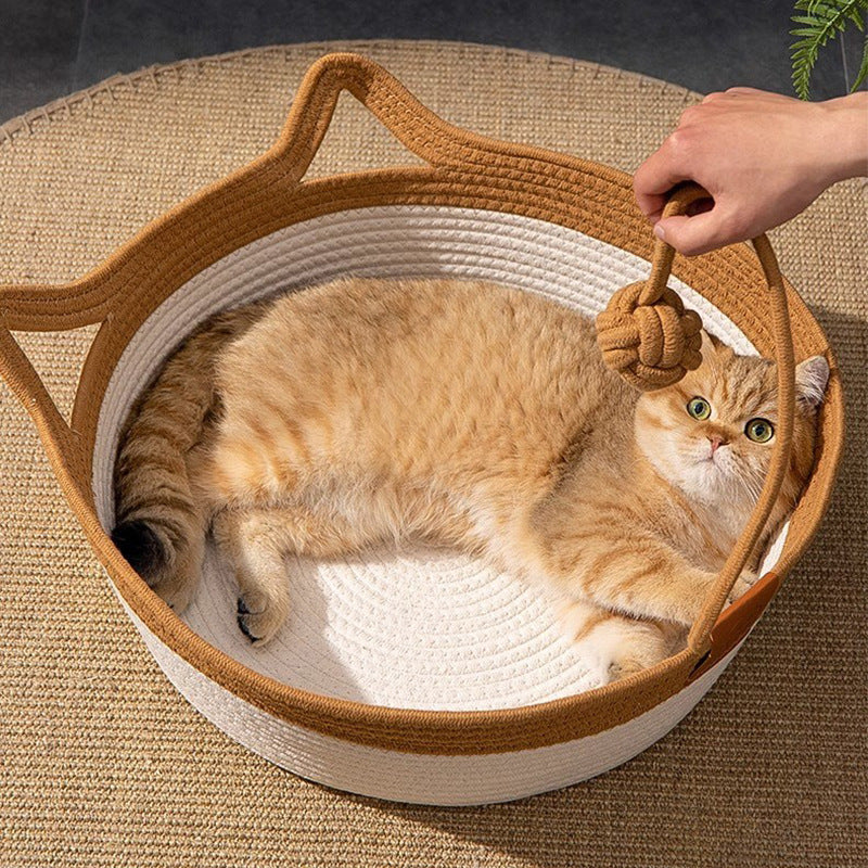 Woven rattan-style cat nest bed, view 2