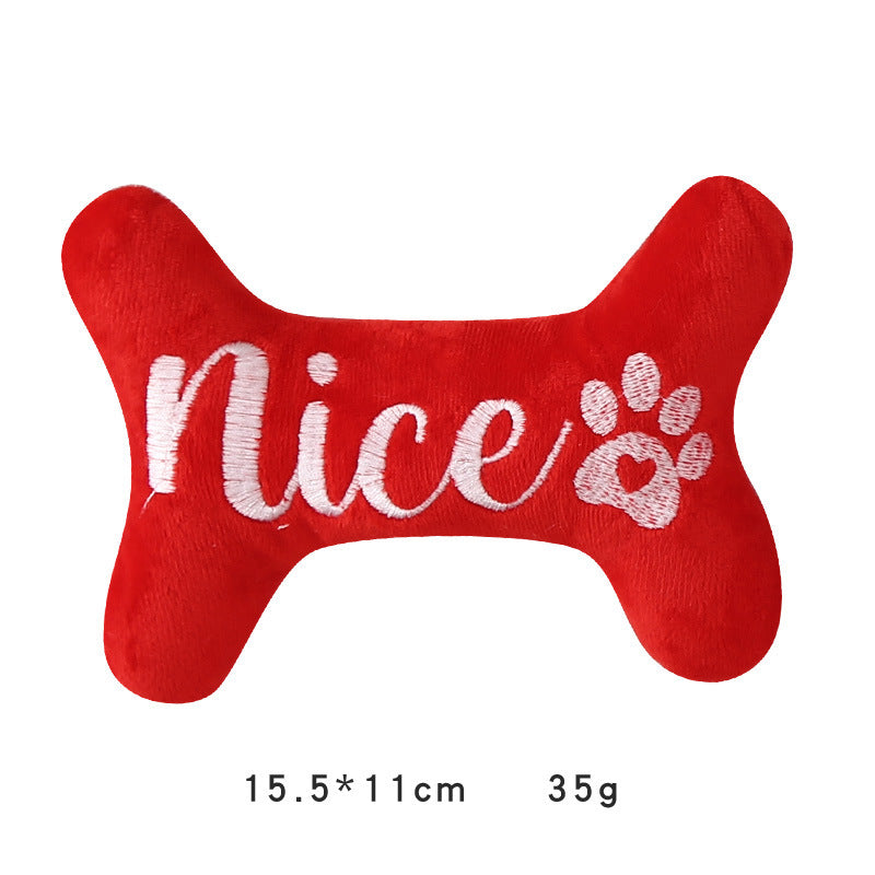 Christmas squeaky plush dog toys santa and bones, view 3