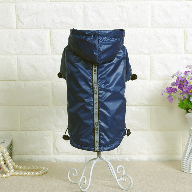 Blue hooded dog raincoat with warm lining, view 2