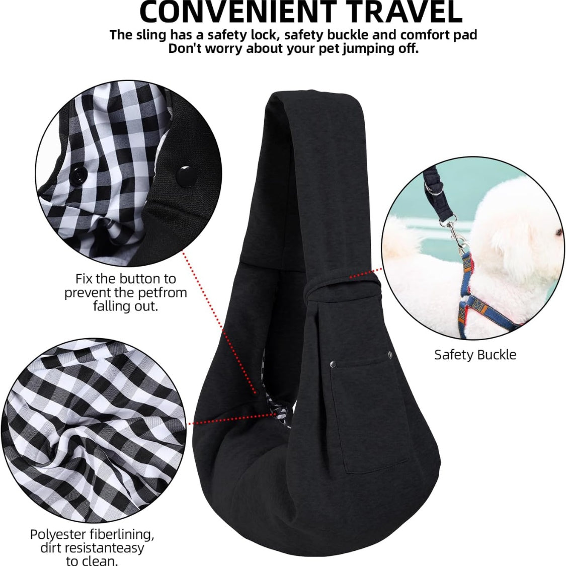 Reversible cotton sling carrier for small dogs, view 7