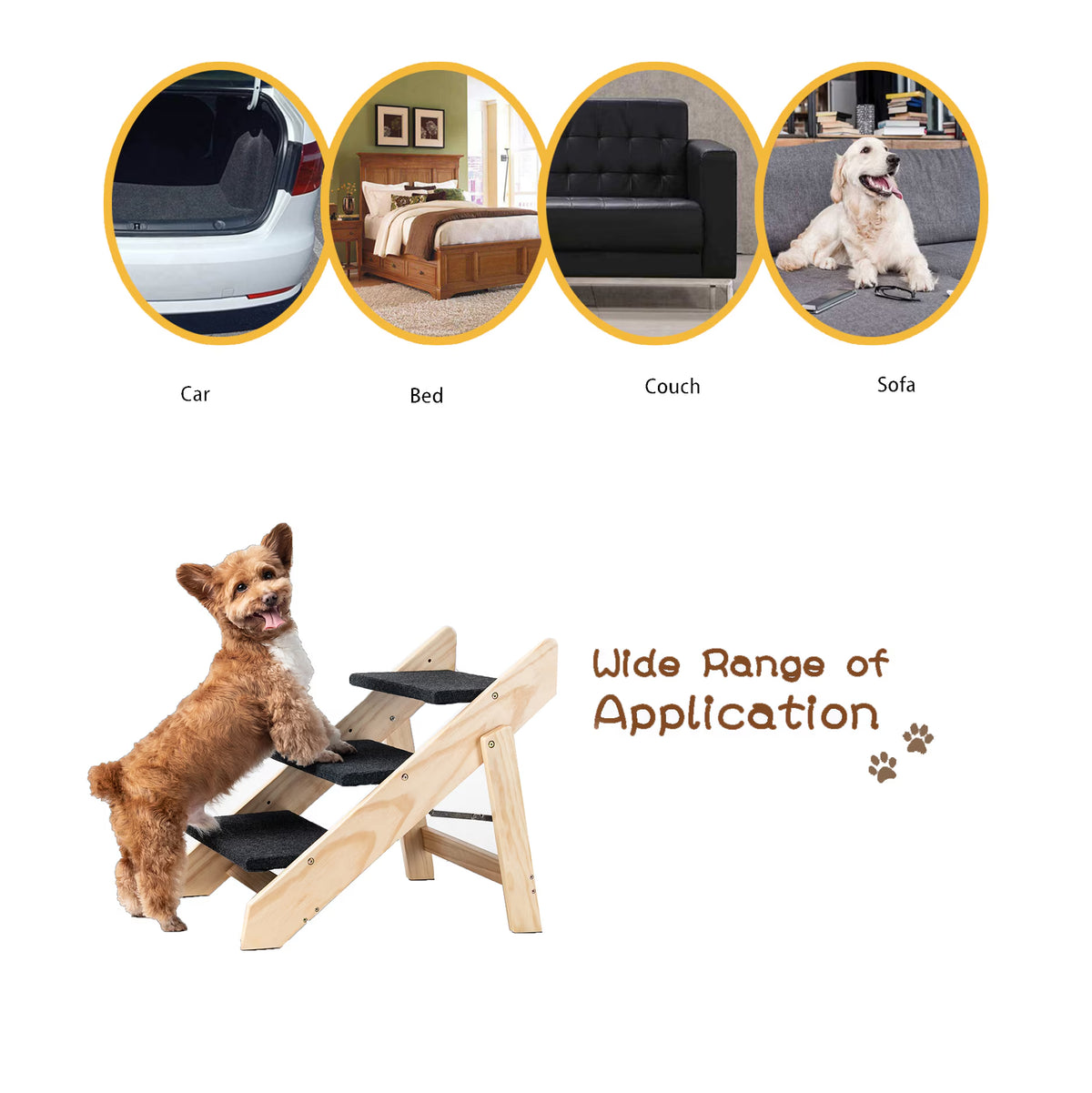 Foldable wooden dog stairs and ramp with three steps, view 6