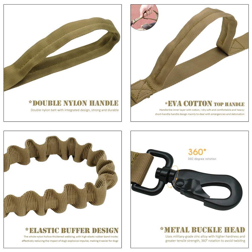 Tactical bungee dog leash with two padded handles, view 6