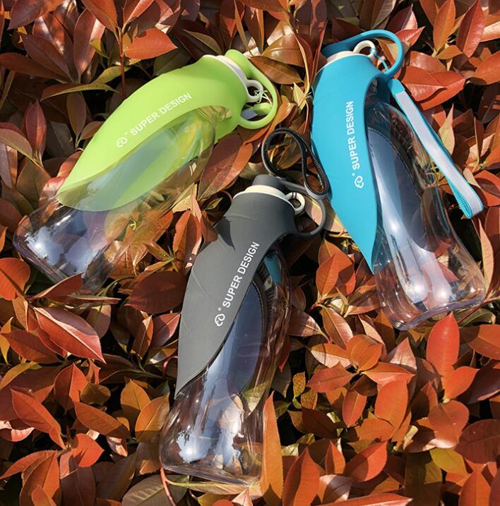 Leaf-shaped dog water bottle with flip-up silicone bowl, view 7